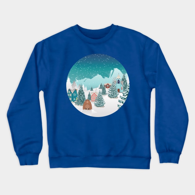 Cute groundhog and winter landscape Crewneck Sweatshirt by AnnArtshock